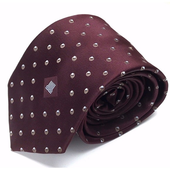 Lanvin Men's Vintage Tie Burgundy Maroon Logo Circles Geometric Men's Necktie - Picture 2 of 11